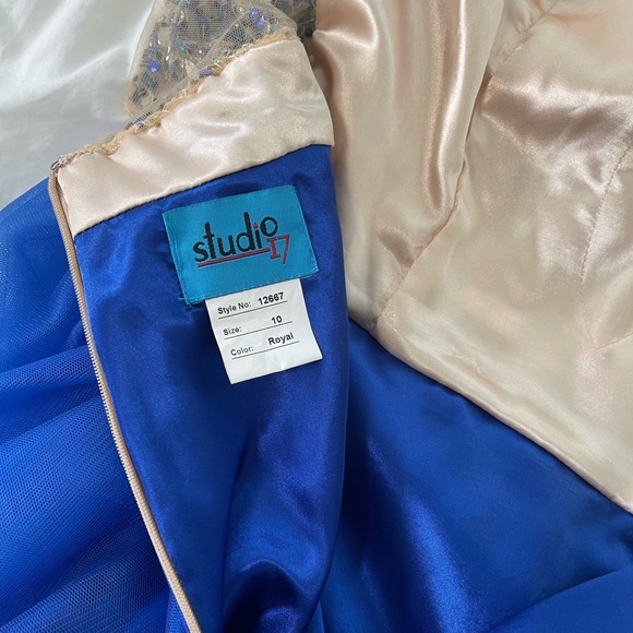 Studio 17 12667 Cutout Back Long Royal Blue Prom Dress illusion neck line - Picture 9 of 11